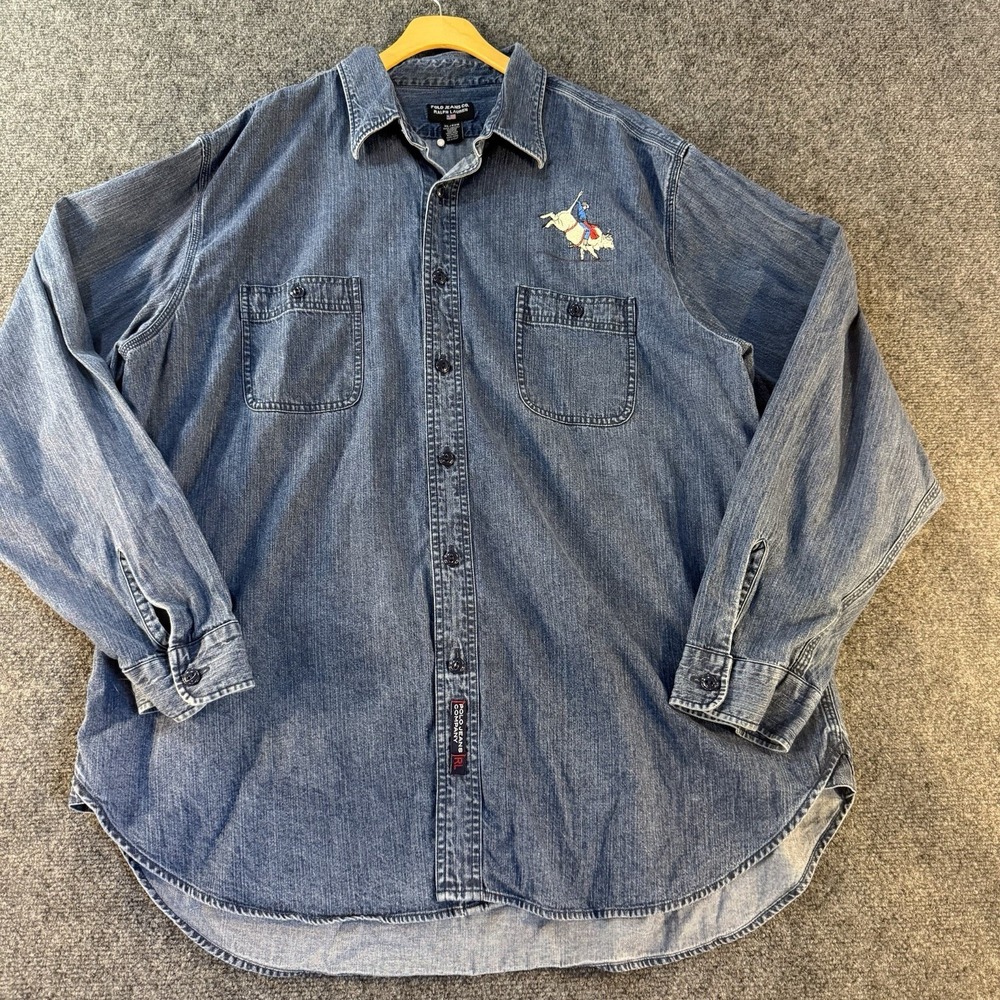 Vintage Polo Jeans Co Ralph Lauren Denim Shirt XL Cowboy Rodeo Western Hong Kong